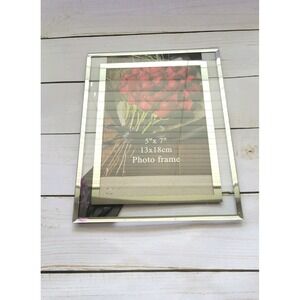 Picture Frames 5x7 Mirrored Edge Glass Frame - Table Mount - 2 Frames Included
